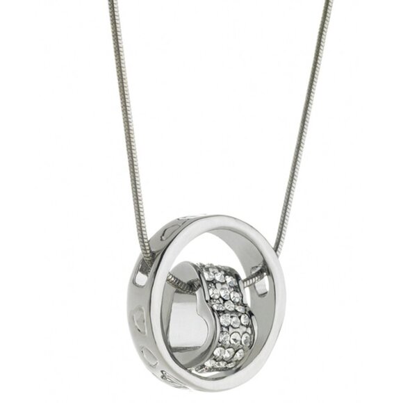 Jewelry - Swarovski Crystal Elements Pendant Necklace - Rhodium Overlay Heart Hoop Design